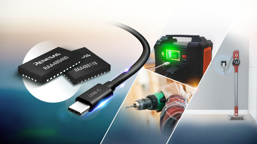 Renesas präsentiert eine USB-PD-EPR-Lösung mit einem Typ-C-Port-Controller und einem Batterielade-IC für Abwärts-Aufwärtswandlung